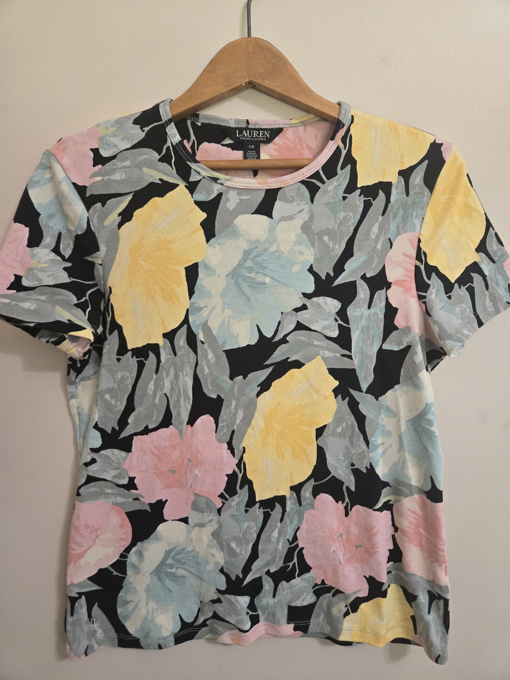 Lauren Ralph Lauren Soft Luxe Fit Floral Tee Womens L Painterly Crewneck Top